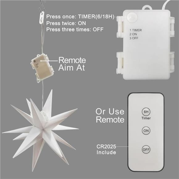 13.3" Moravian Star Outdoor Light, White LED Light, Battery Operated , 3-Pack - Picture 3 of 7